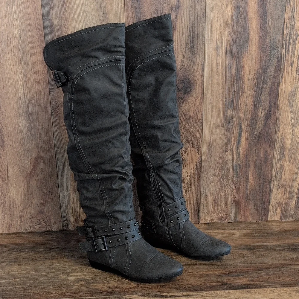 Just Fab Edlin Gray Over the Knee Boots 5.5 R193